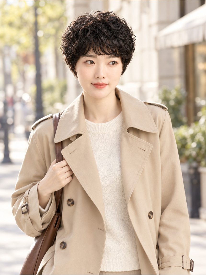 여자 베이비 펌 1 통가발 착용 모습