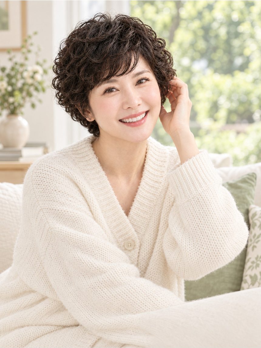 여자 베이비 펌 2 통가발 착용 모습