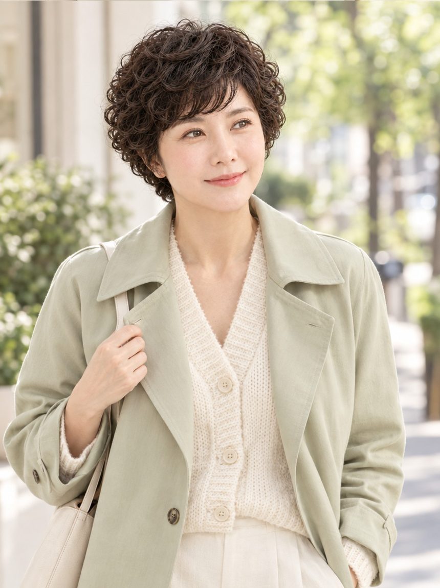 여자 베이비 펌 2 통가발 착용 모습