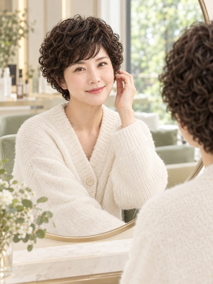여자 베이비 펌 2 통가발 착용 모습