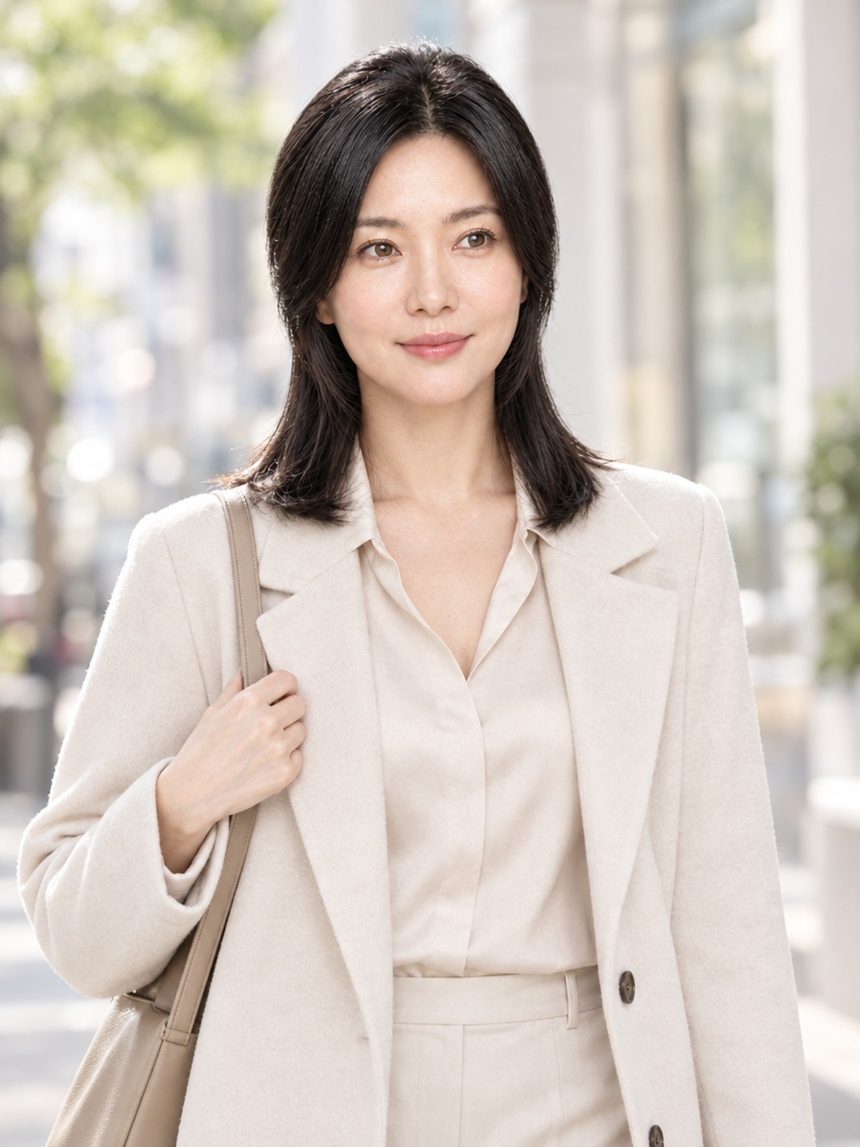 여성 정수리 가발 착용 모습