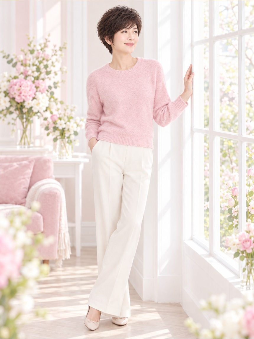 여자 레이어드 숏컷 통가발 착용 모습