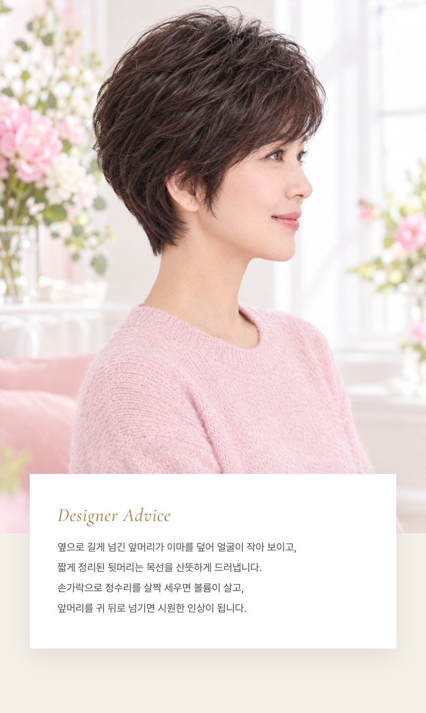 여자 레이어드 숏컷 통가발 디자이너 조언