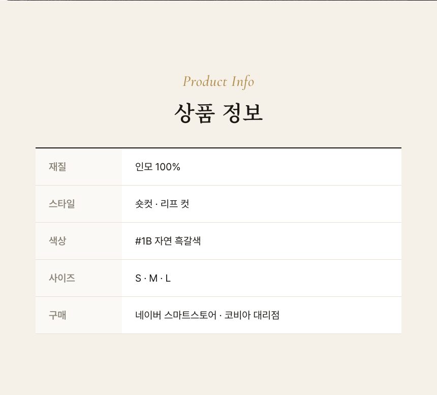 여자 리프 컷 통가발 상품 정보