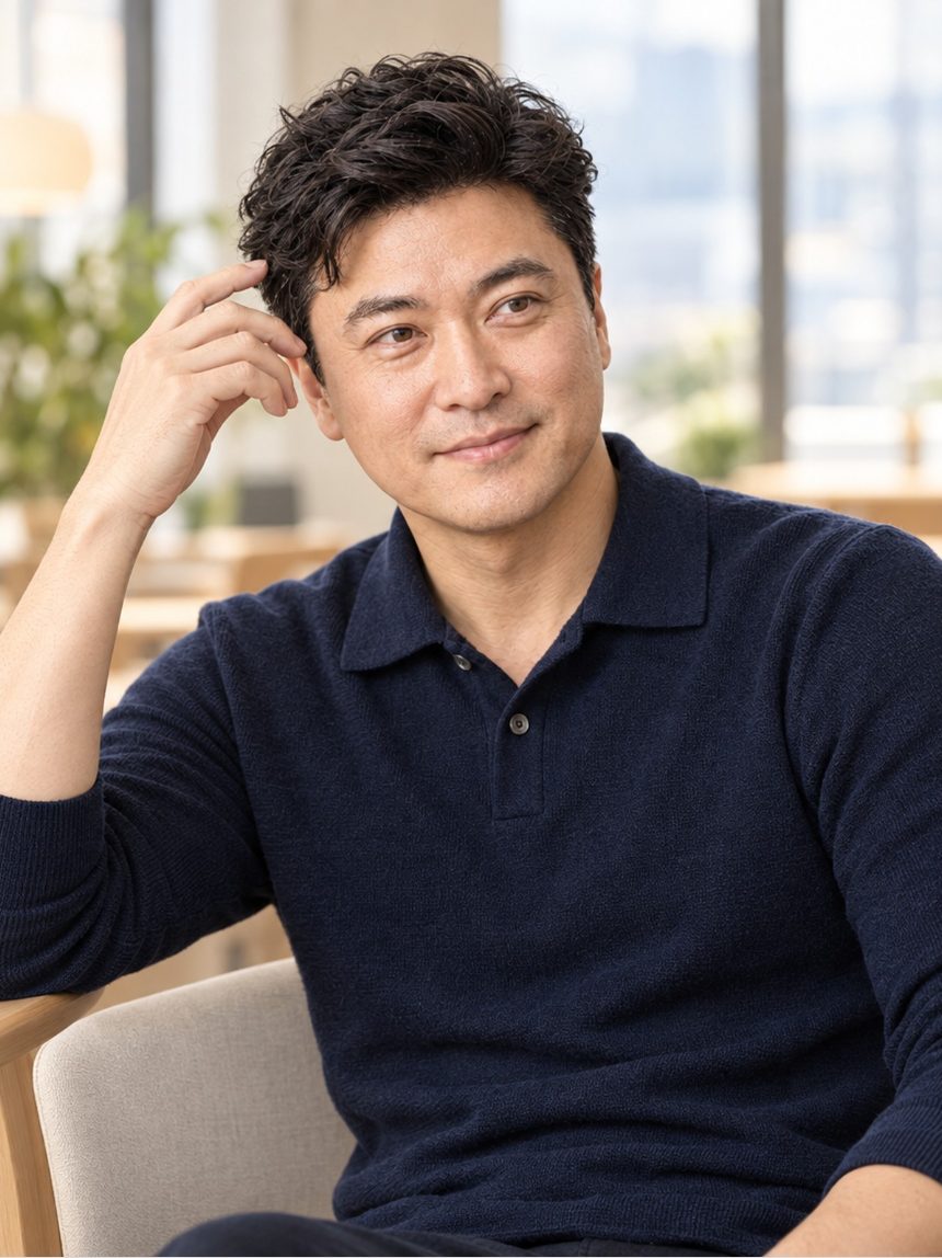 남성 시그니처 가발 (올 실크망) 착용 모습