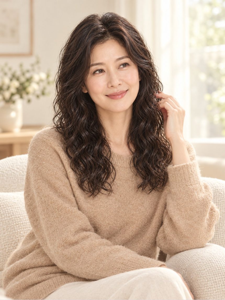 여성 가르마 부분가발 (웨이브 · 직모) 착용 모습