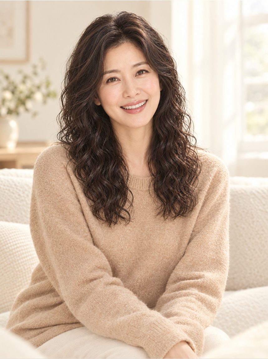 여성 가르마 부분가발 (웨이브 · 직모) 착용 모습