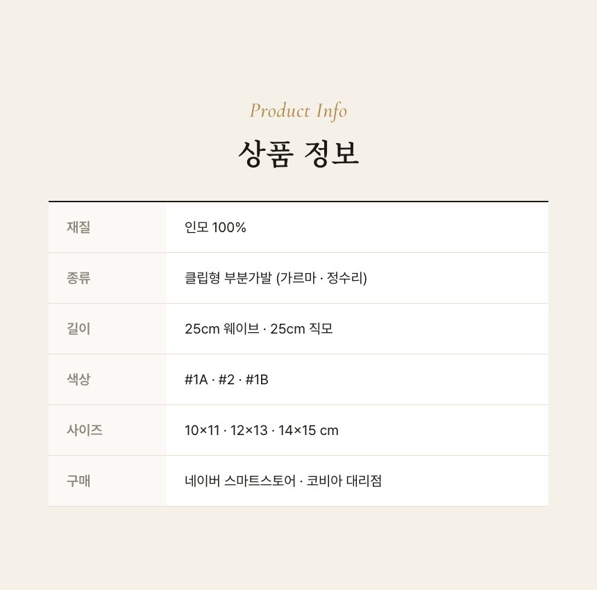 여성 가르마 부분가발 (웨이브 · 직모) 상품 정보