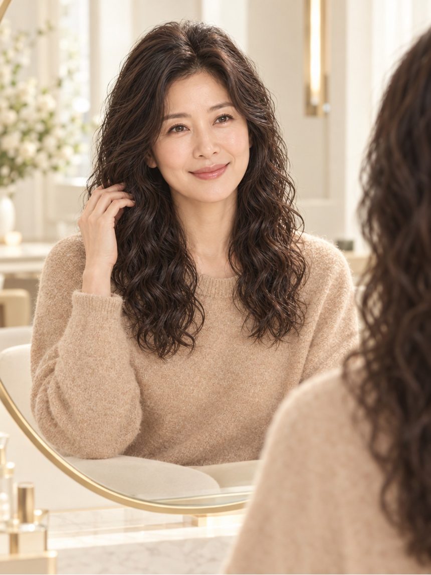 여성 가르마 부분가발 (웨이브 · 직모) 착용 모습