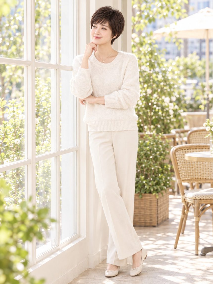 여자 픽시 컷 통가발 착용 모습