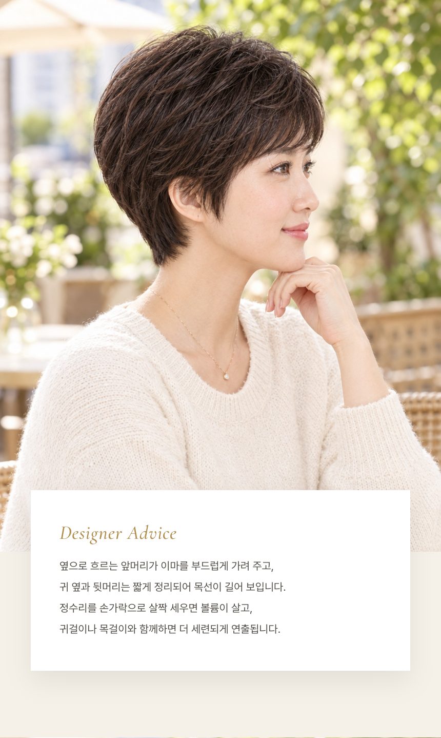 여자 픽시 컷 통가발 디자이너 조언